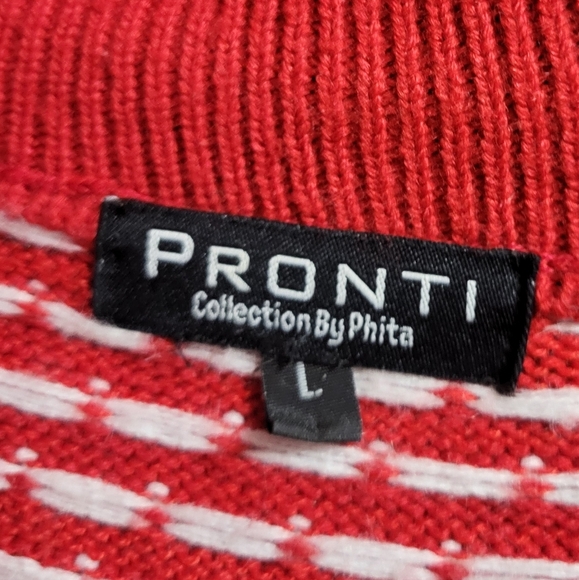 Pronti NWOT-Mens Red Fair Isle Knit Half Zip Sweater- Size L - Picture 3 of 4
